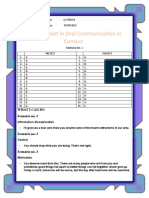 Answer Sheet in Oral Communication in Context: What I Can Do Scenario No. 1