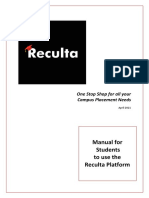 Manual For Students To Use The Reculta Platform: One Stop Shop For All Your Campus Placement Needs