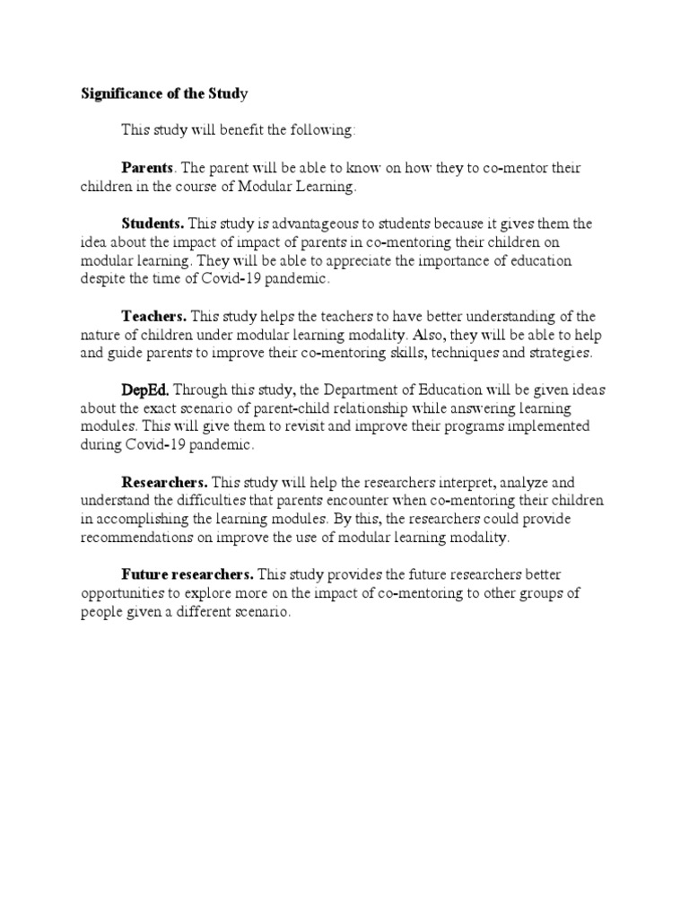 Significance of The Study | PDF