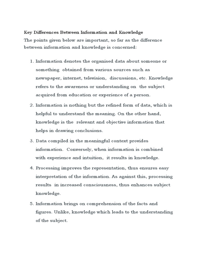 Key Differences Between Information and Knowledge | PDF