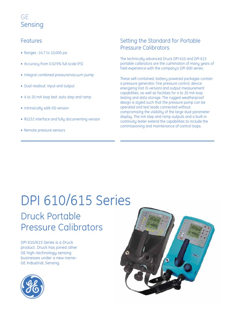 DPI 610/615 Series Druck Portable Pressure Calibrators PDF