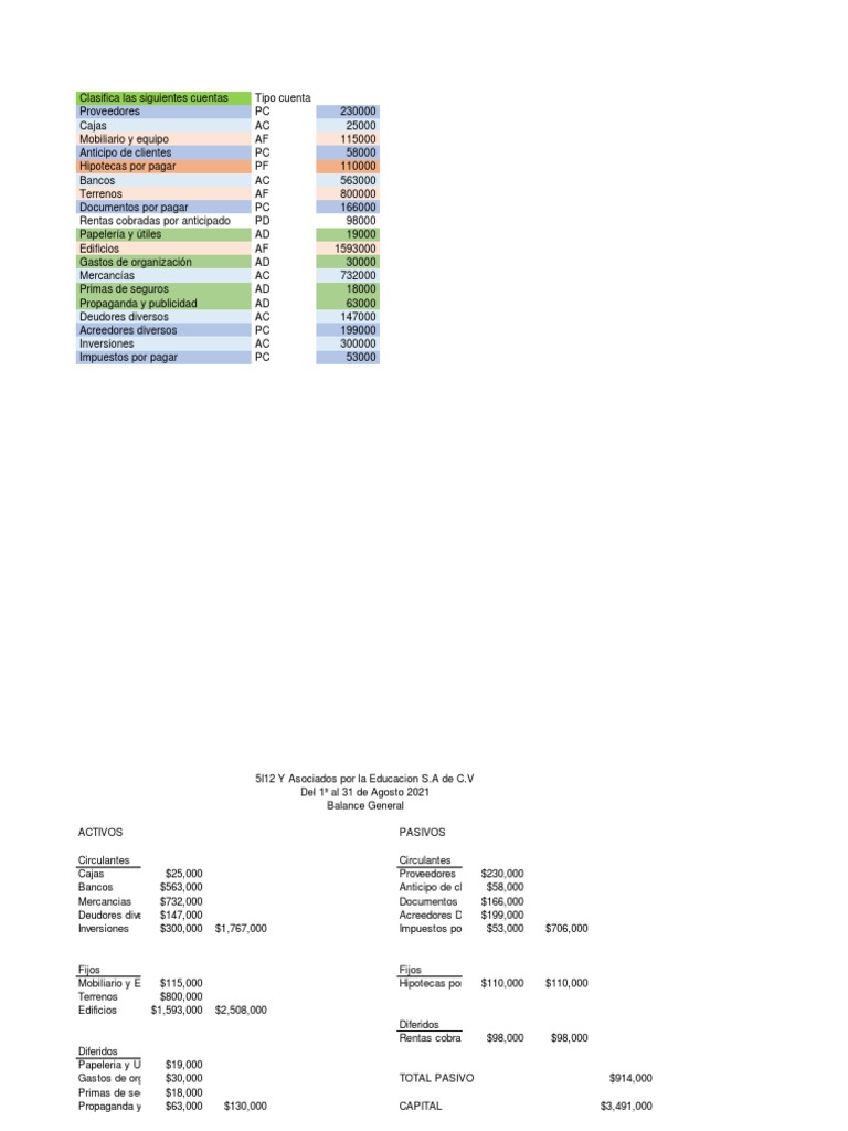 Clasificación de Cuentas en Balance General | PDF