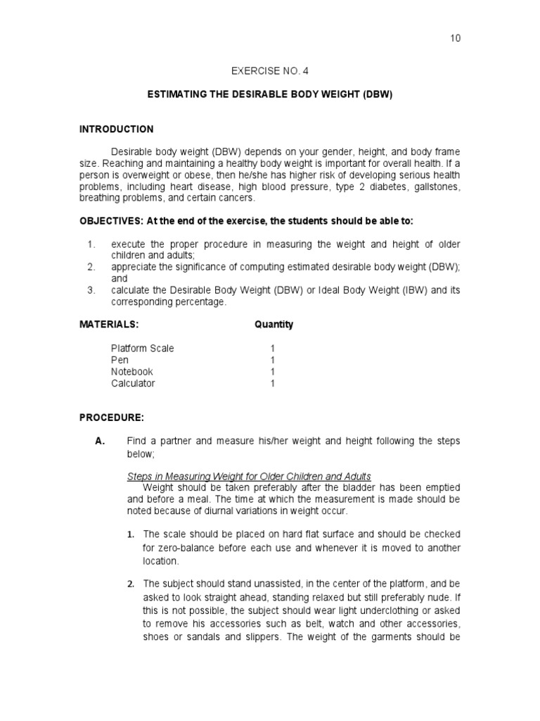 Estimating Desirable Body Weight Methods | PDF | Obesity | Human Body ...