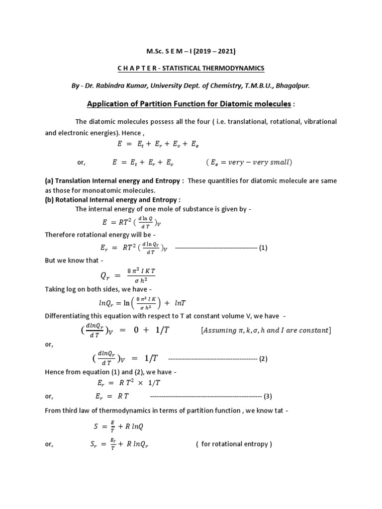 Partition Function in Diatomic Molecules | PDF | Theoretical Physics ...