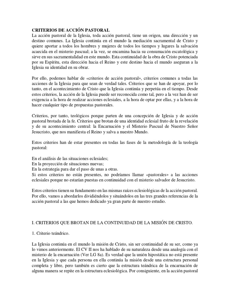 Criterios de Acción Pastoral en la Iglesia | PDF | Iglesia Católica ...