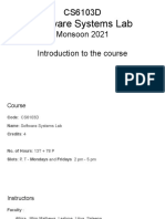 Software Systems Lab: Monsoon 2021 Introduction To The Course