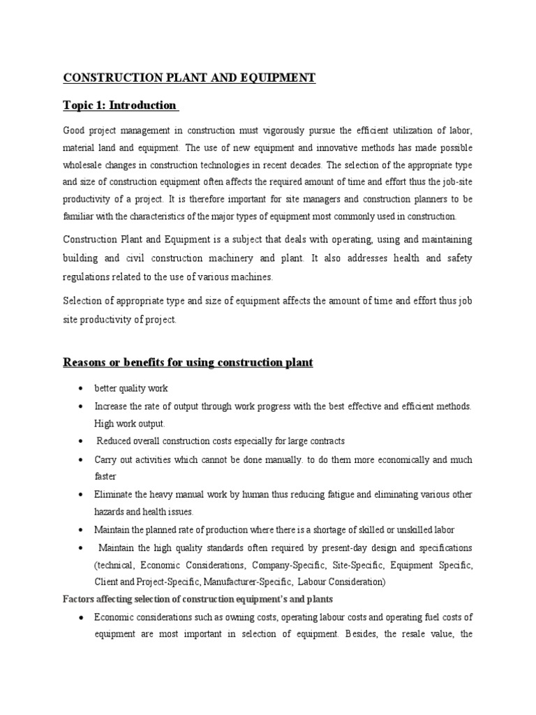 Intro To Cpe (Construction Plant and Equipments PDF Labour