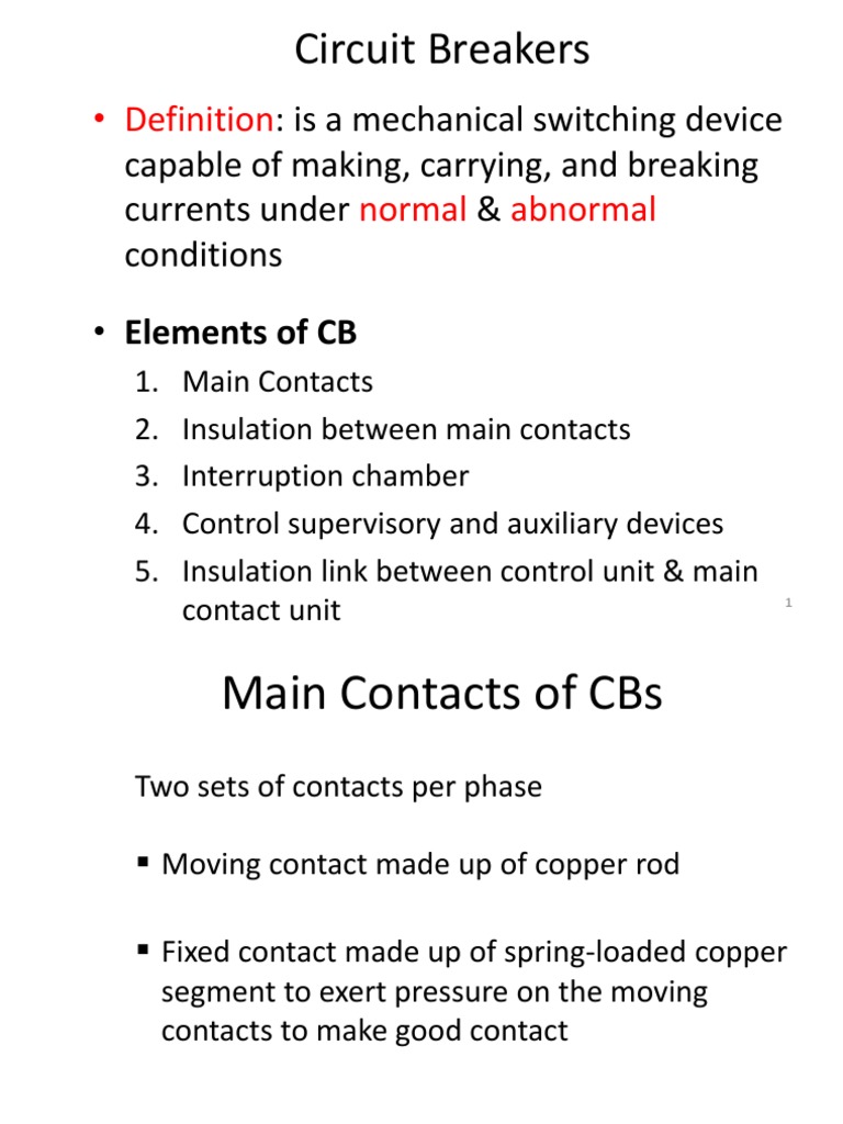 Circuit Breakers Definition Normal Abnormal PDF Electric Arc