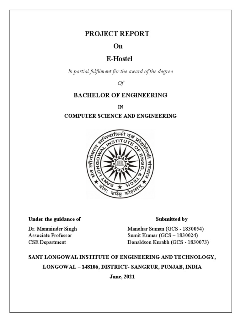 Project Report On E Hostel Bachelor Of Engineering Pdf Mongo Db