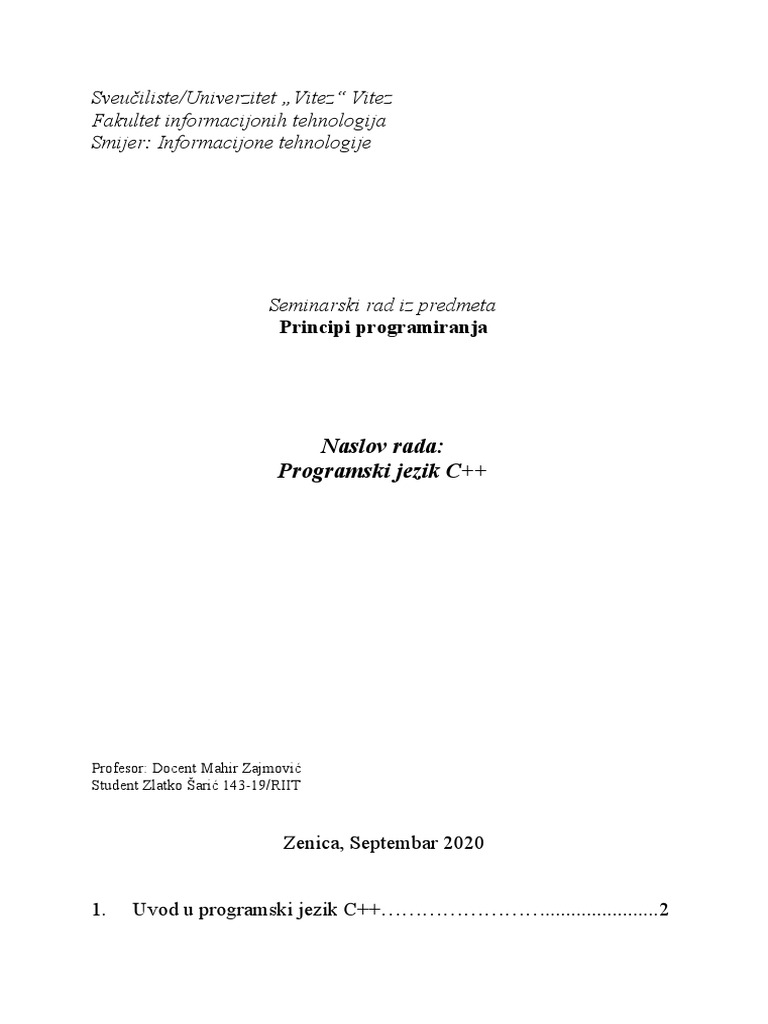 Seminarski Rad Programski Jezik C | PDF