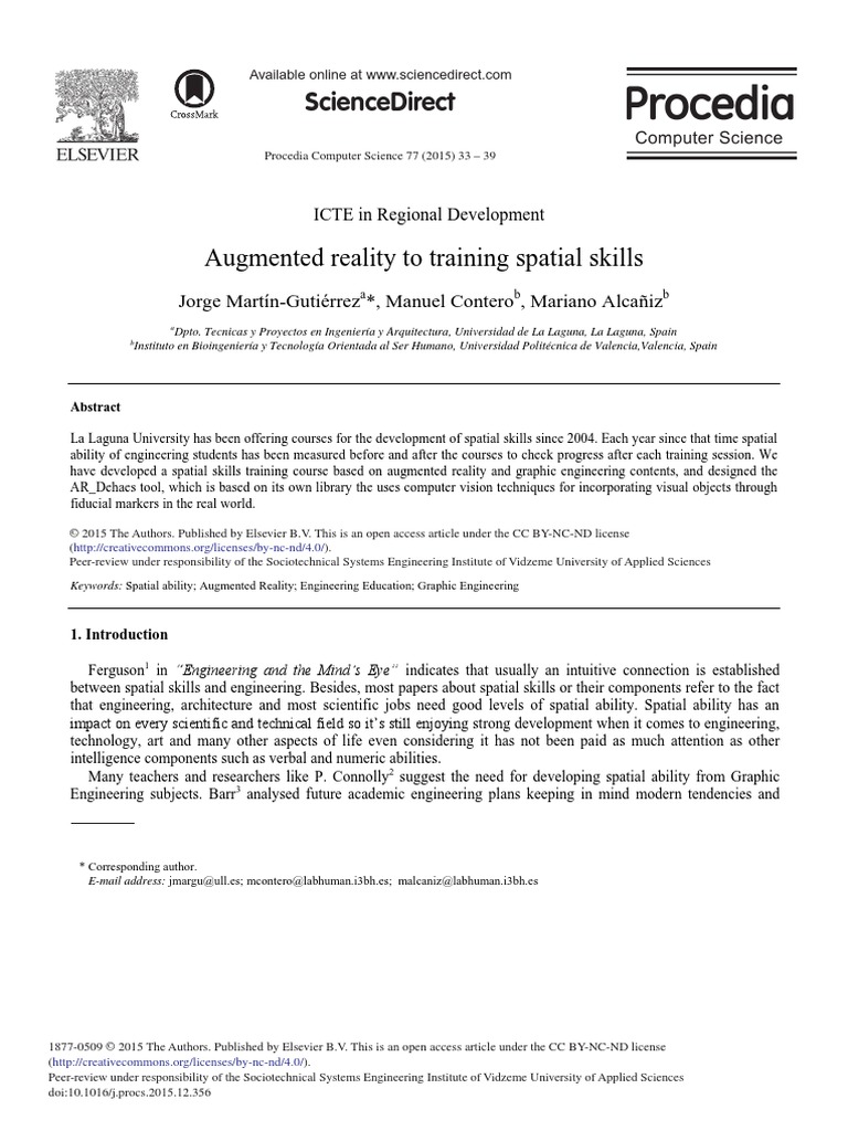 Augmented Reality To Training Spatial Skills | PDF | Augmented Reality ...