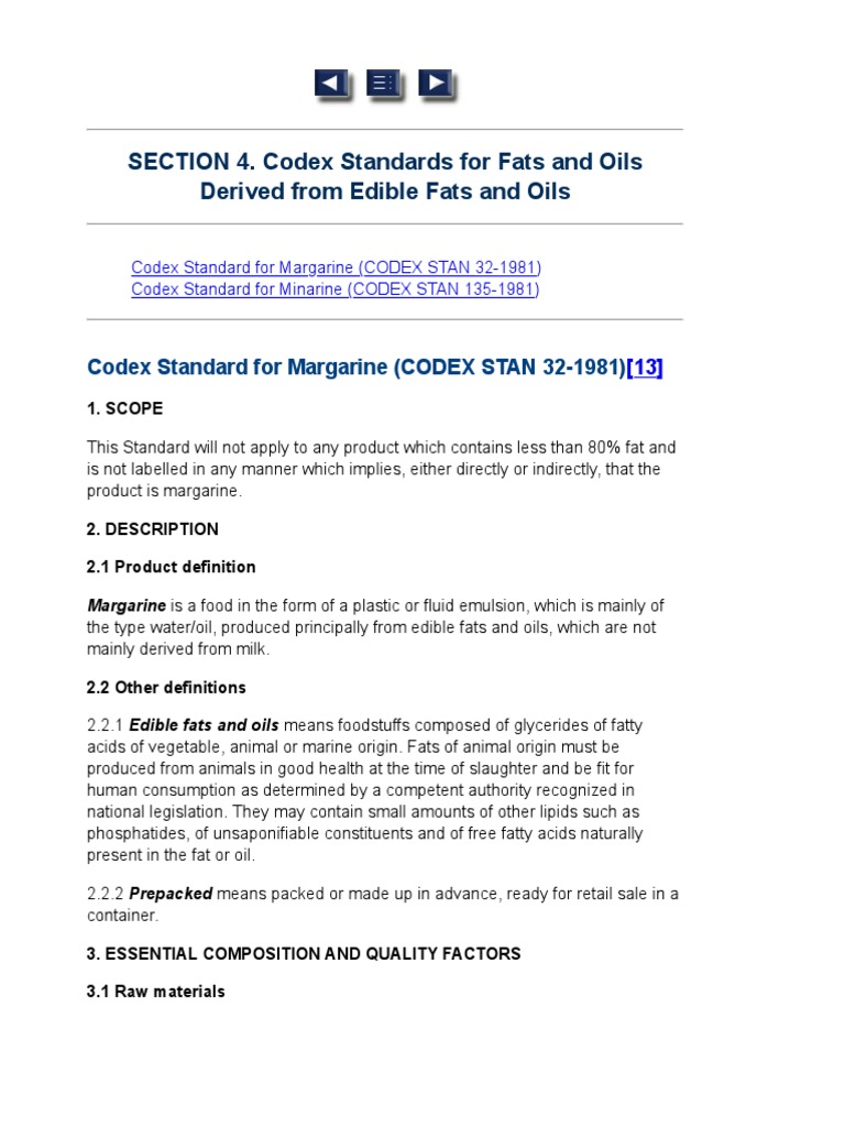 SECTION 4. Codex Standards For Fats and Oils Derived From Edible Fats