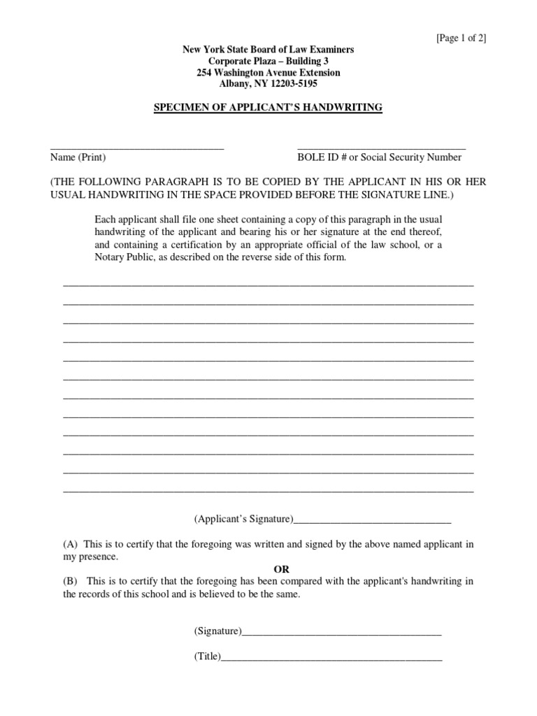 Handwriting Specimen Form PDF Notary Public Law School