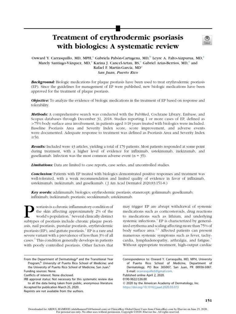 Treatment of Erythrodermic Psoriasis With Biologics PDF Psoriasis