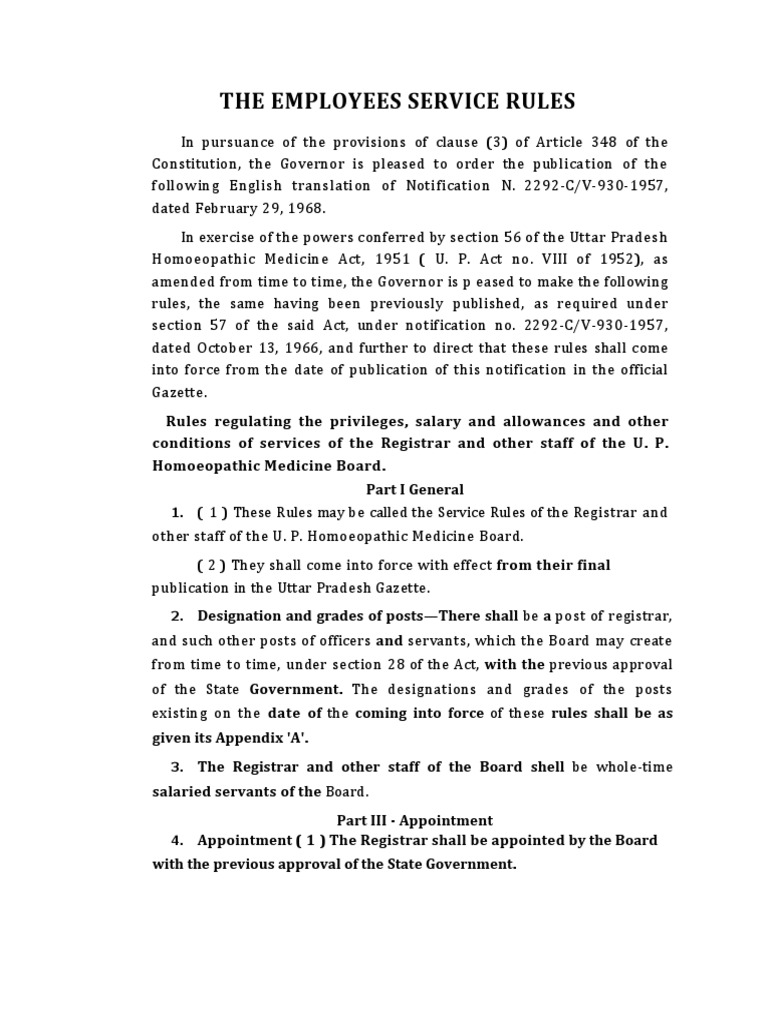 The Employees Service Rules PDF Recruitment Wife