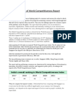 Summary of World Competitiveness Report: India's Overall Ranking in World Competitiveness Index