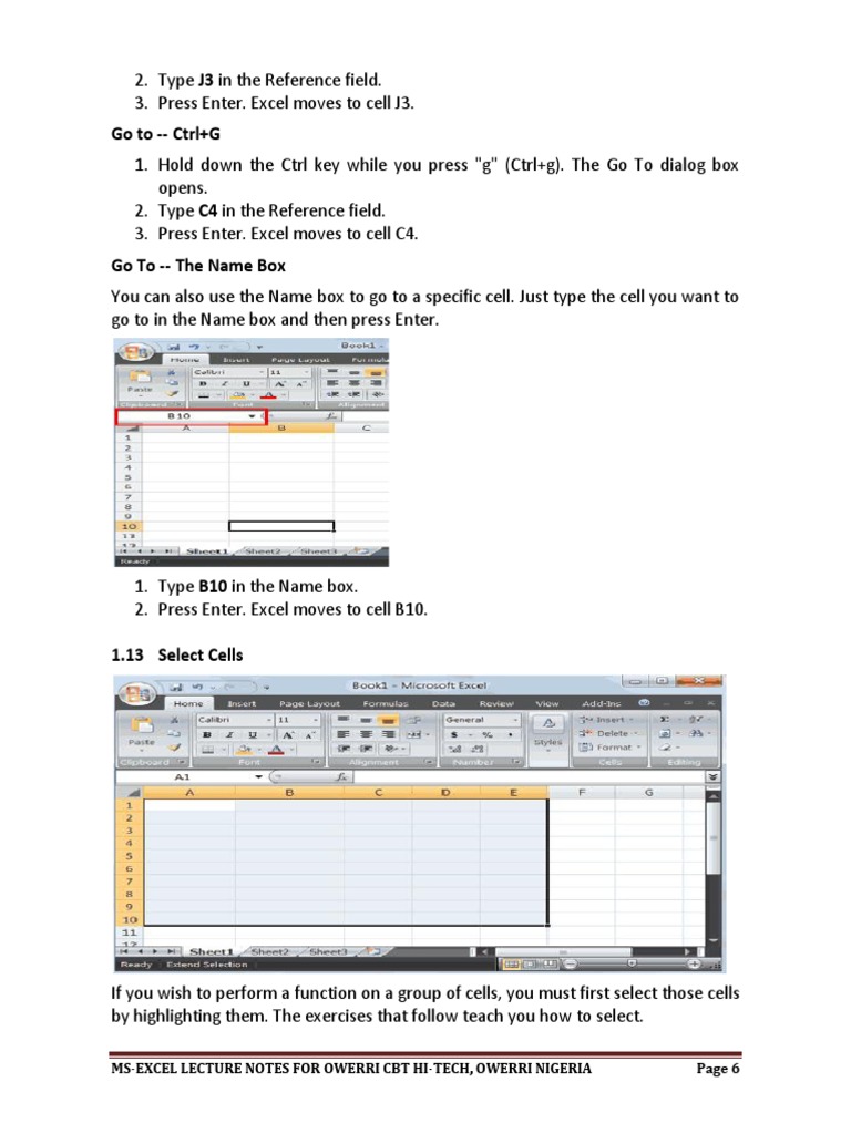 Excel Navigation and Selection Guide | PDF