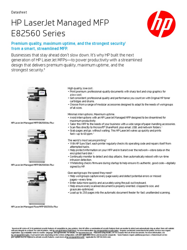 HP Laserjet Managed MFP E82560 Series PDF Image Scanner Printer