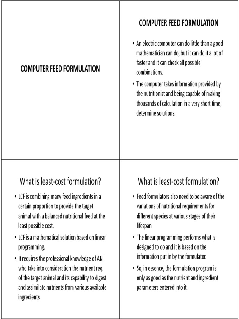 Computer and Poultry Feed Formulation-2018 | PDF | Linear Programming ...