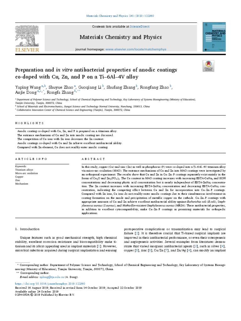 Materials Chemistry and Physics PDF Cathode Zinc