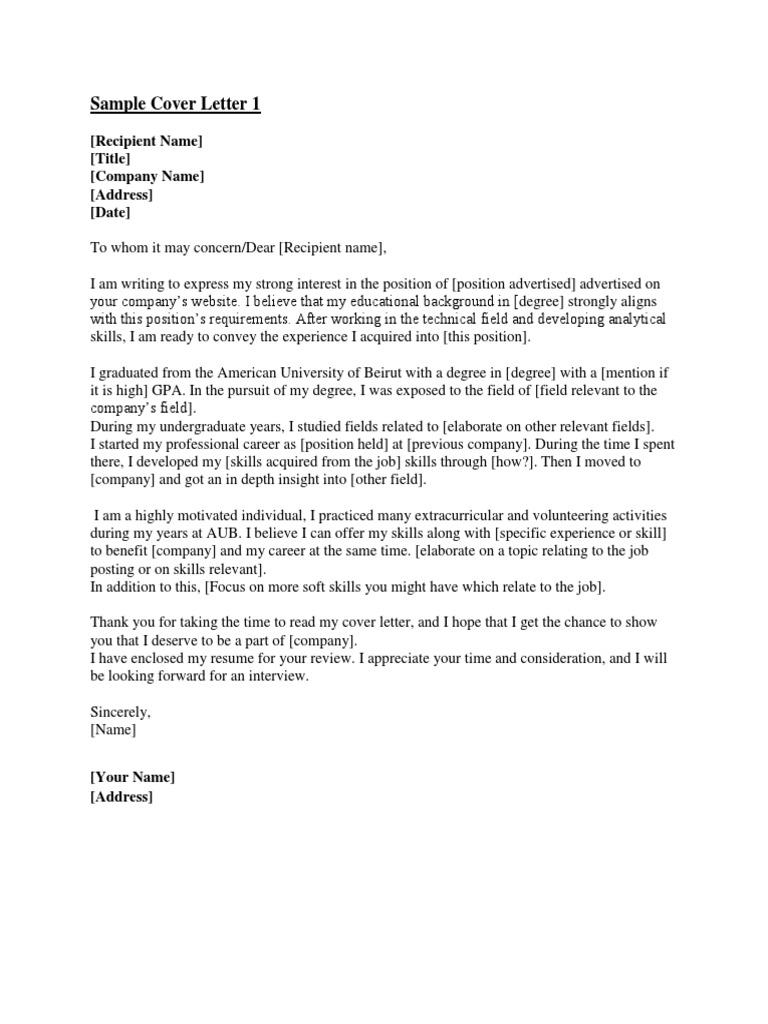 Cover Letter Template To Whom It May Concern