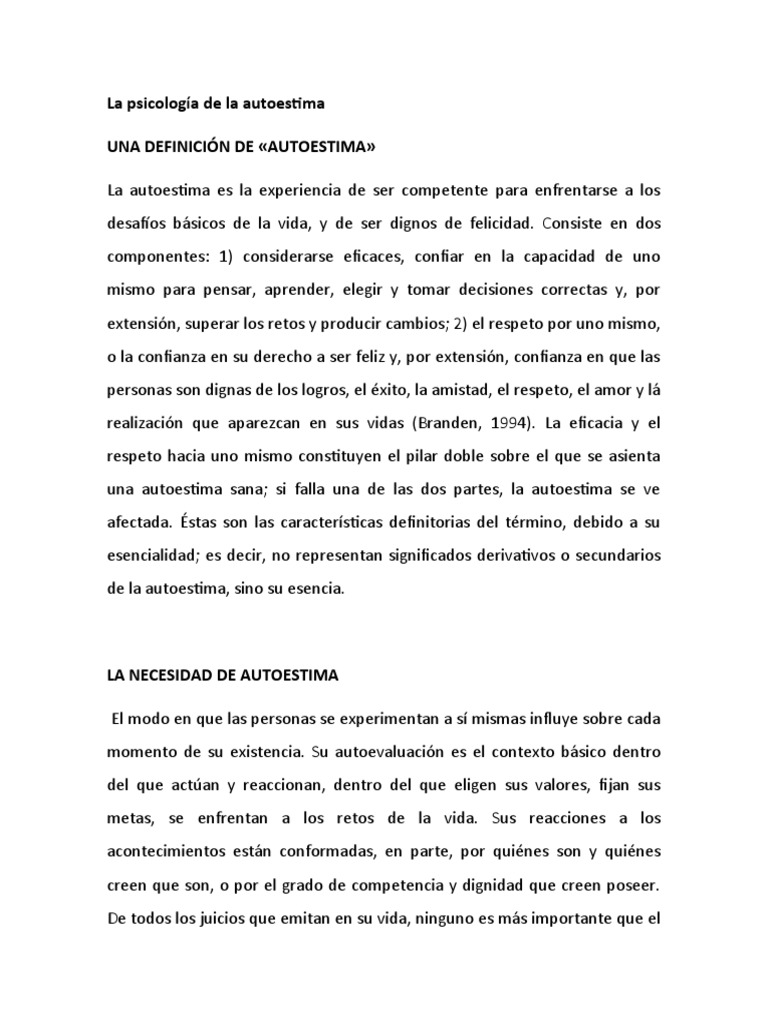 La Psicología de La Autoestima | PDF | Autoestima | Cognición