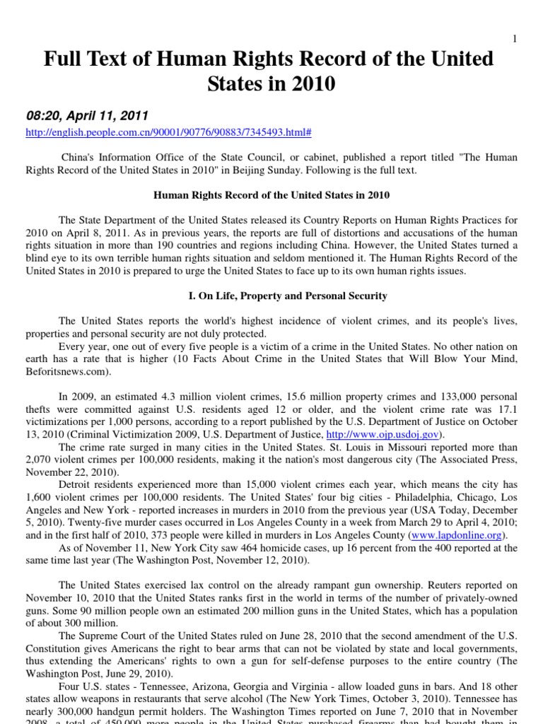Full Text of Human Rights Record of The United States in 2010 | PDF ...