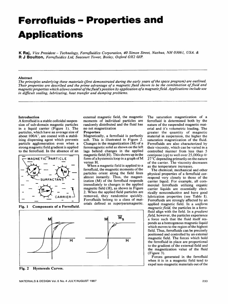 Ferrofluids Properties and Applications PDF Electric Motor