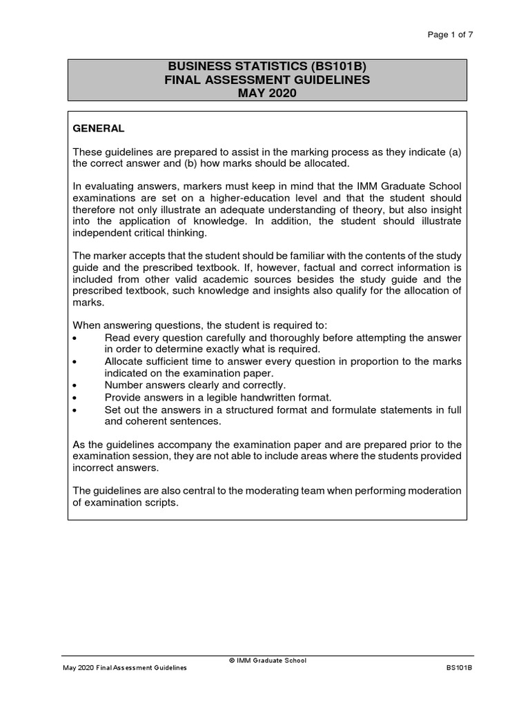 BS101B Final Assessment Guidelines 1 2020 Final PDF Statistical
