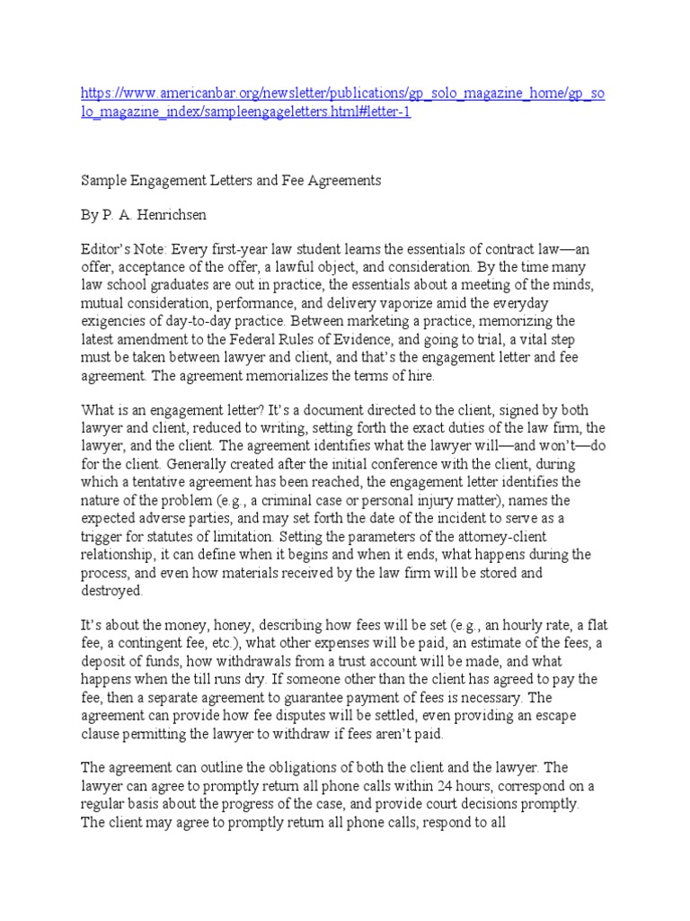 Sample Engagement Letters and Fees | PDF | Lawyer | Costs In English Law