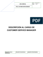 Descripción Al Cargo CUSTOMER SERVICE MANAGER Gerente de Servicio Al Cliente
