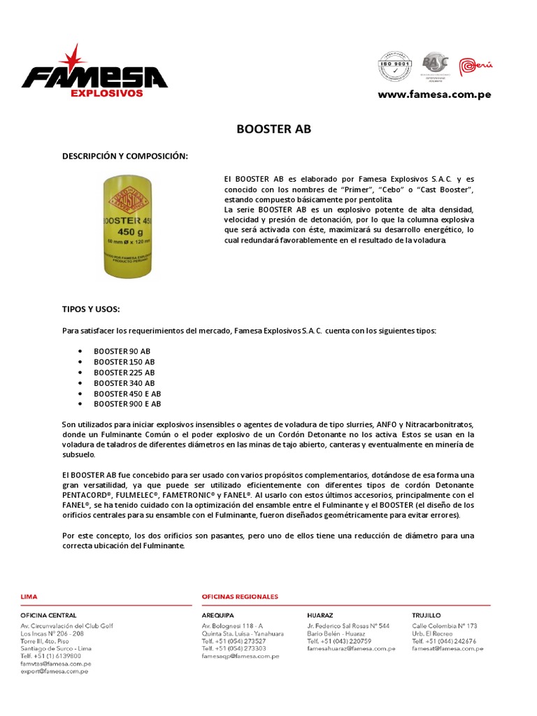 Ficha T cnica Booster AB PDF Materiales Las Condiciones De Trabajo