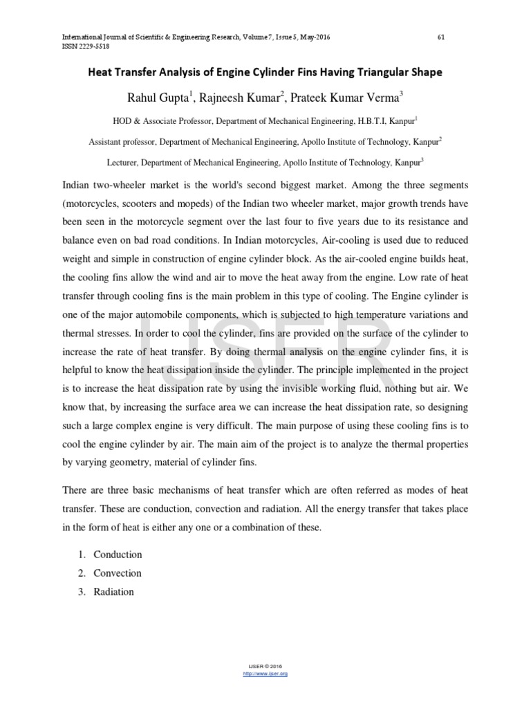 Heat Transfer Analysis of Engine Cylinder Fins Having Triangular Shape ...