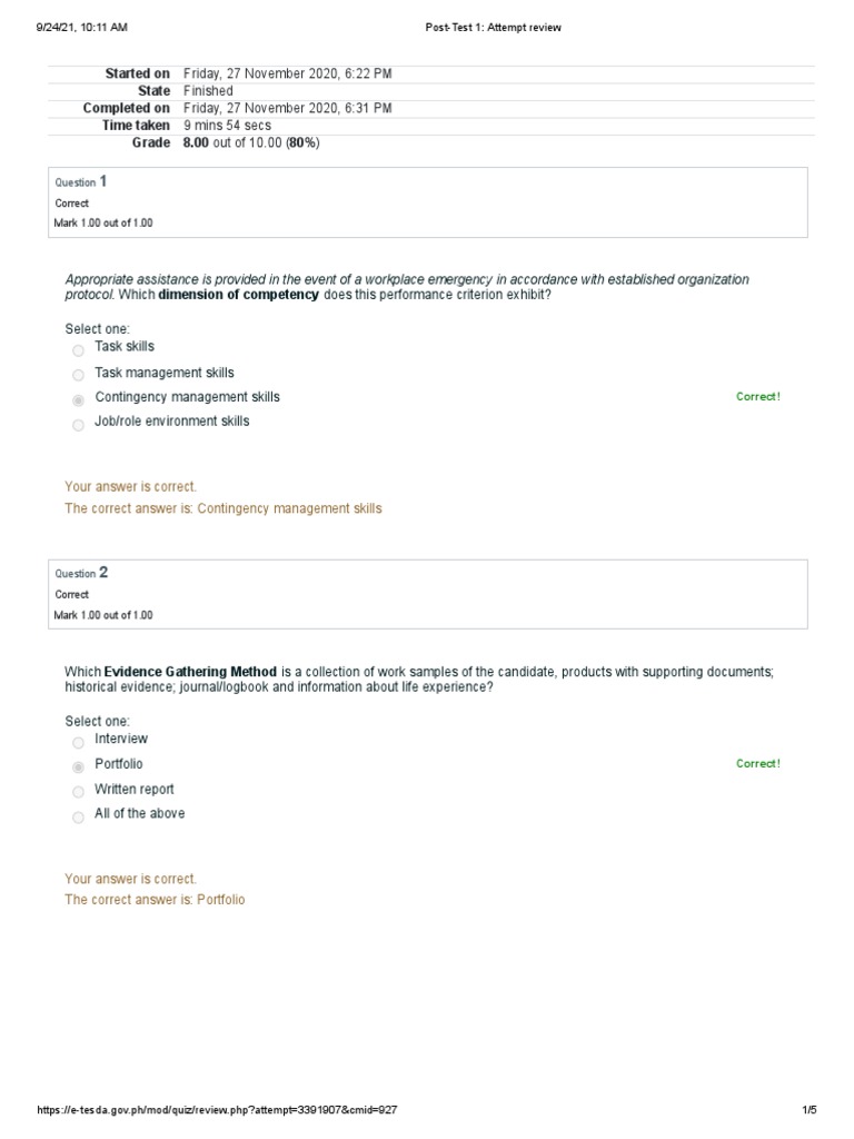 Post-Test 1 - Planning and Organizing Competency Assessment | PDF |  Competence (Human Resources) | Psychology