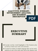 Executive Summary, Environment Analysis, and Business Description