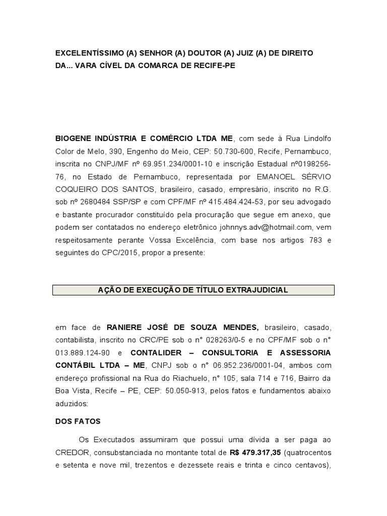 Modelo Acao de Execucao de Titulo Extrajudicial | PDF | Economias ...