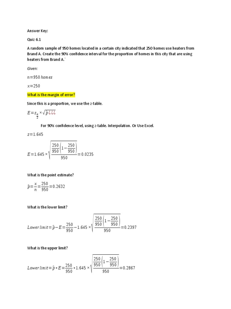 Answer Key Stat | PDF | Confidence Interval | Sample Size Determination