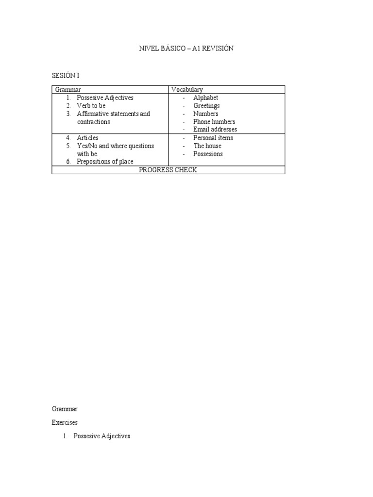NIVEL A1 - Grammar and Vocab | PDF | Linguistics