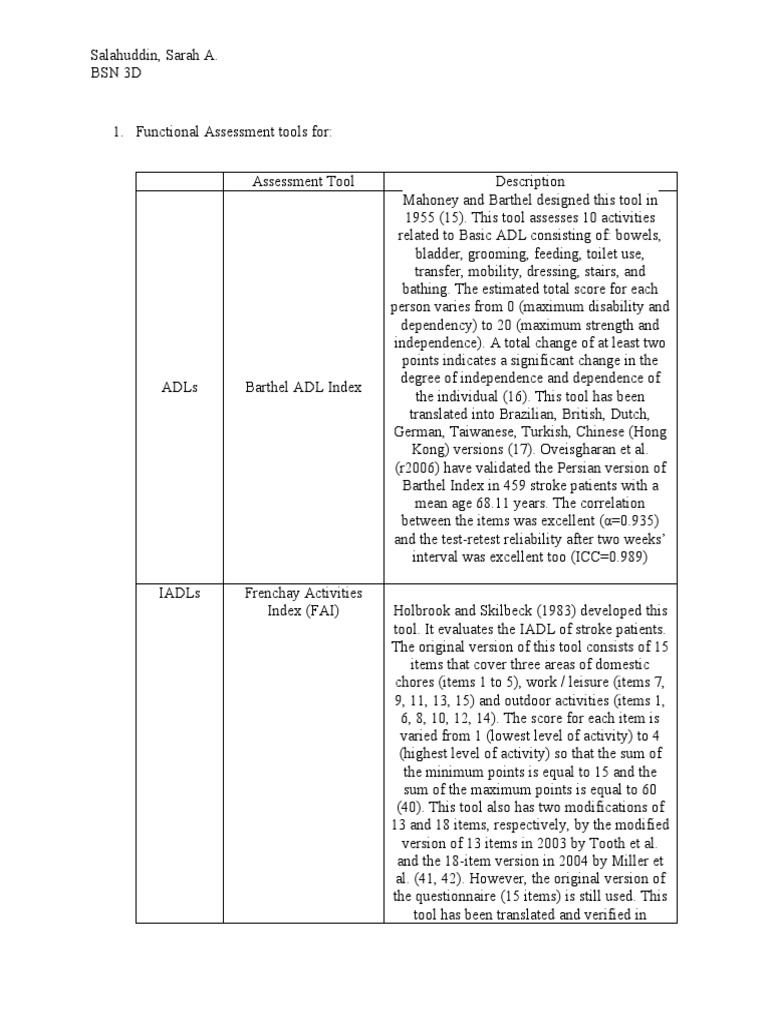 Functional Assessment Tools Overview | PDF | Medical Specialties ...