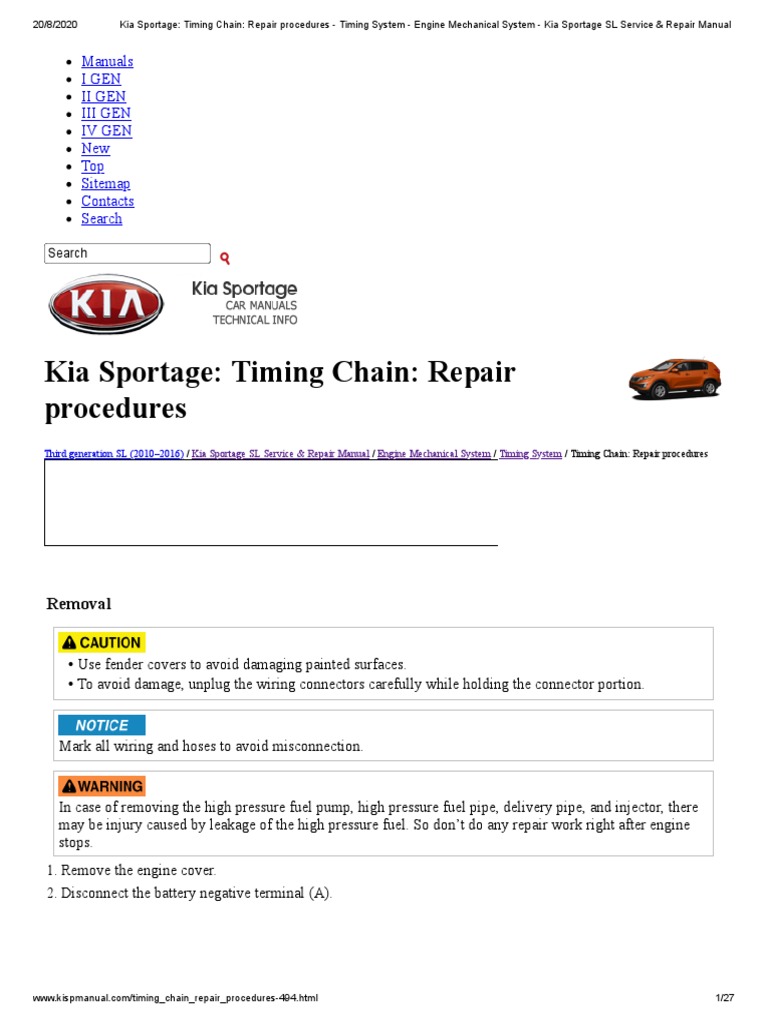 Kia Sportage Timing Chain Repair Procedures Timing System
