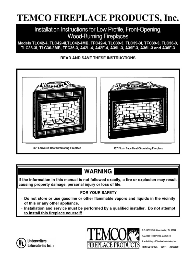 Temco Fireplace Manual PDF Chimney Fireplace