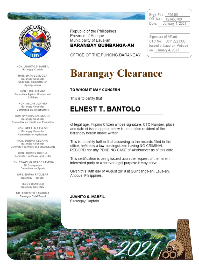 Barangay Clearance Certification | PDF | Philippines