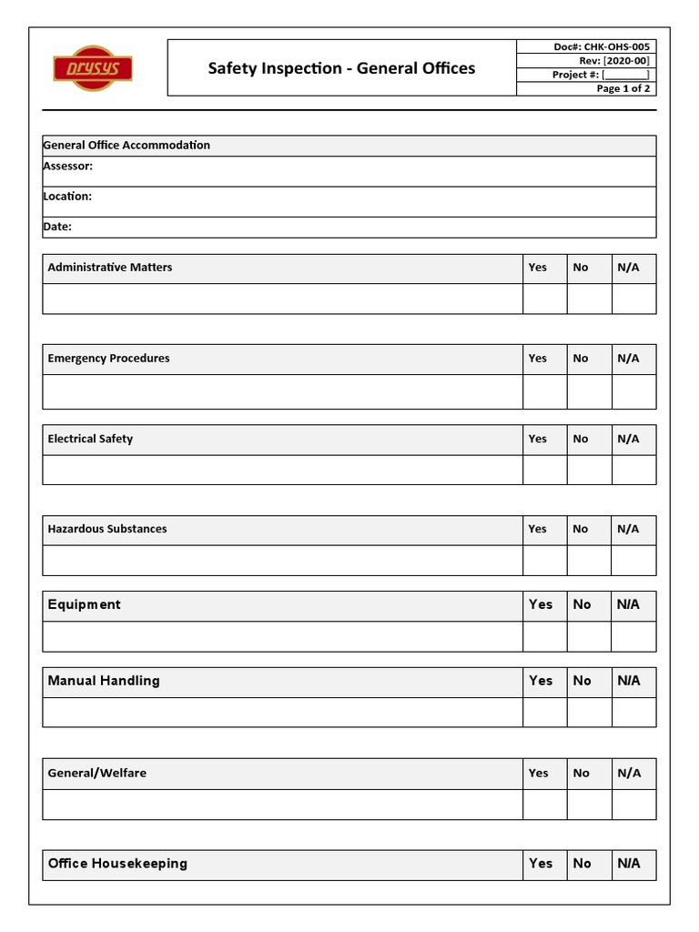 CHK-OHS-005 Safety Inspection - General Offices | PDF