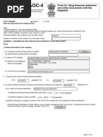 Form No. Aoc-4: Form For Filing Financial Statement and Other Documents With The Registrar