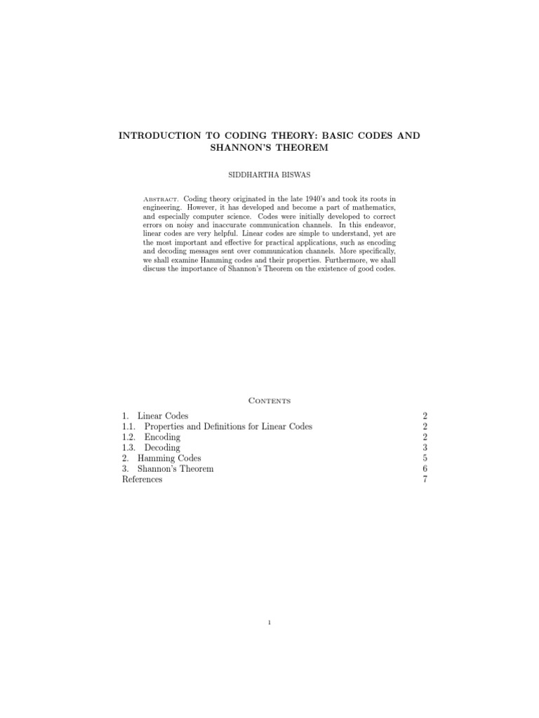 Shannon's Theorem in Coding Theory | PDF | Code | Algorithms