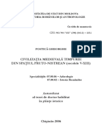 Gheorghe Postică Civilizaţia Medievală Timpurie Din Spaţiul Pruto Nistrean Secolele V XIII Autoreferat Al Tezei de Doctor Habilitat in Ştiinţe Ist