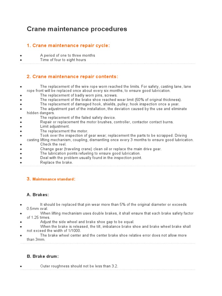 Crane Maintenance Procedure PDF Crane (Machine) Wire