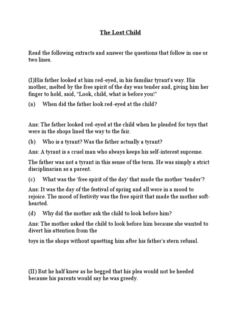 The Lost Child Q & A PDF