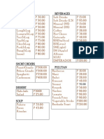 Rice Meals and Beverages Menu with Prices