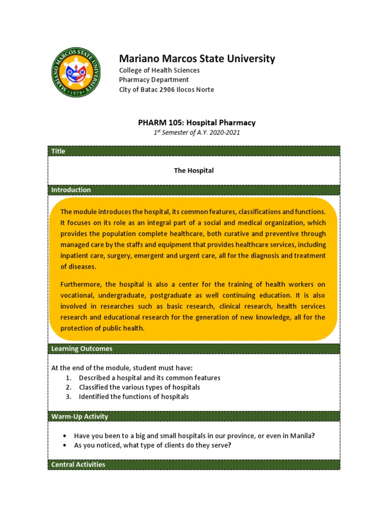 Hospital Pharmacy Training Module | PDF | Hospital | Health Care